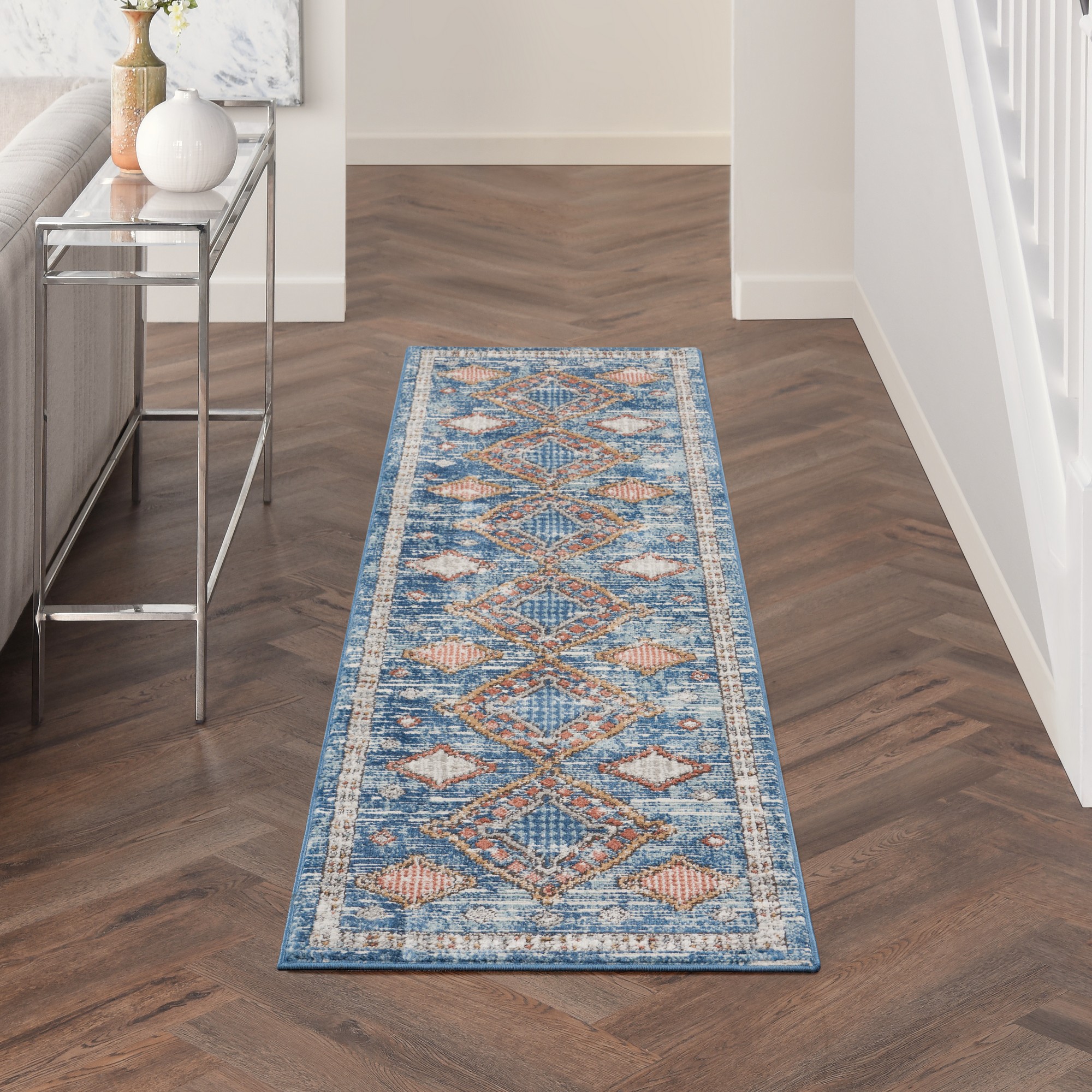 Quarry Qua14 Traditional Distressed Runner Rugs In Blue